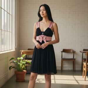 Vintage Y2K 2000s Speechless Bow Mini Dress Small Black Pink Feminine Layered